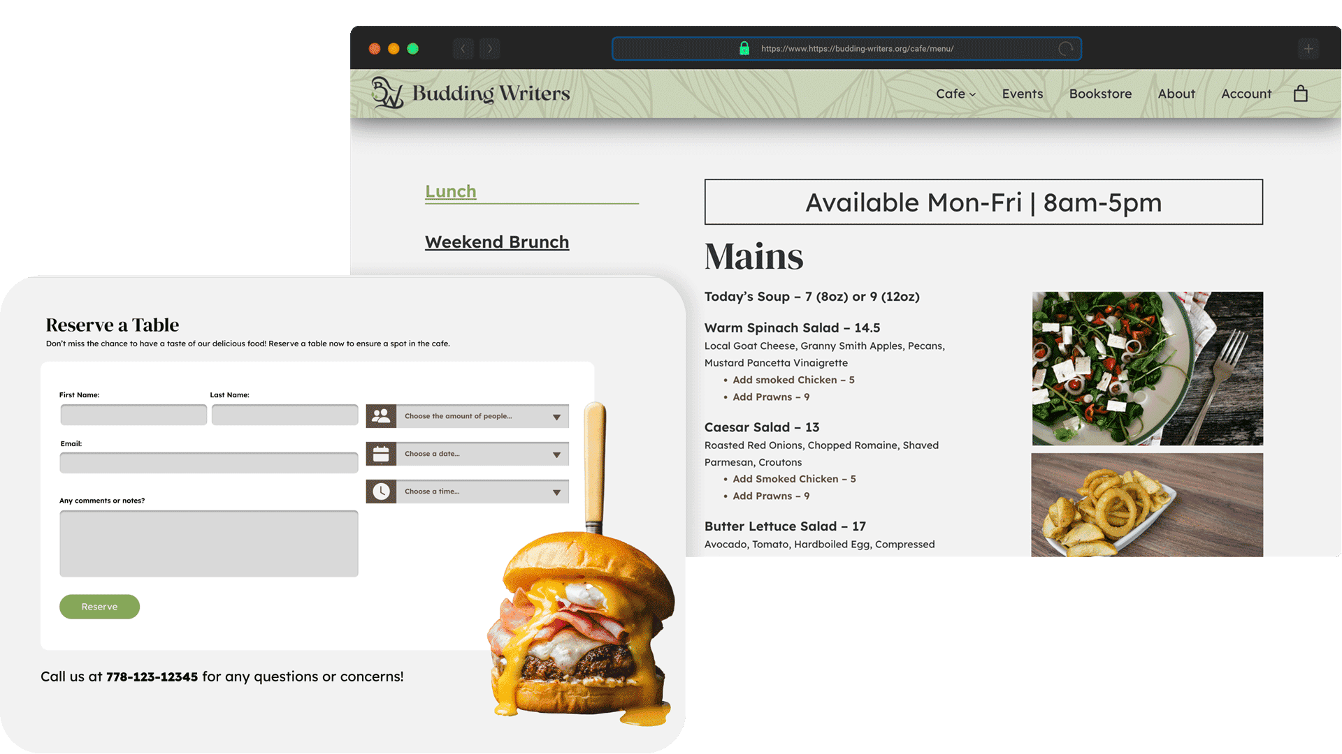 Reservation form and lunch menu