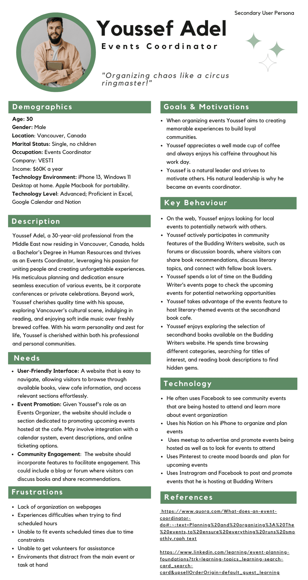 Secondary user persona for Youssef