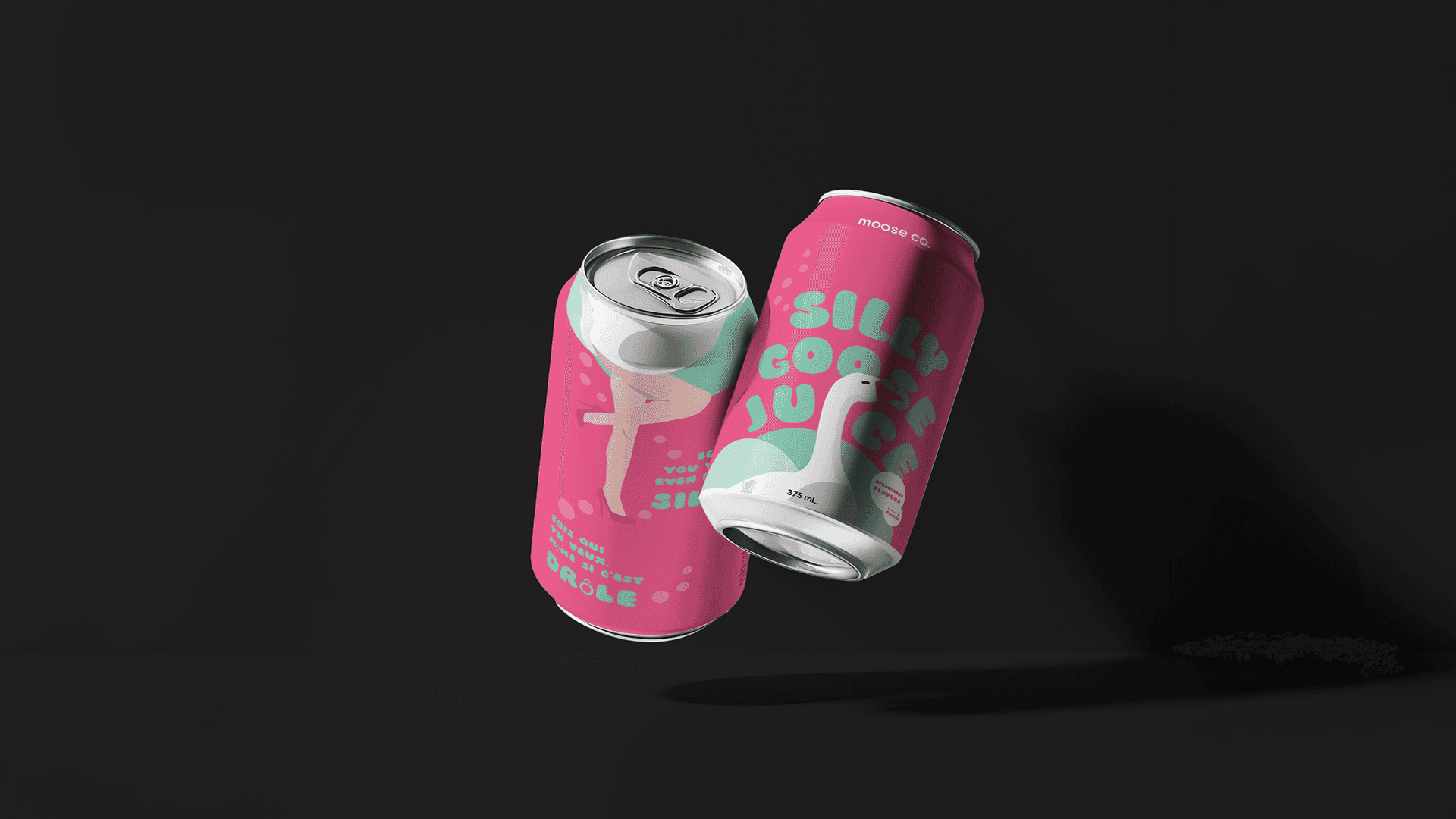 Silly Goose Juice mockup cans